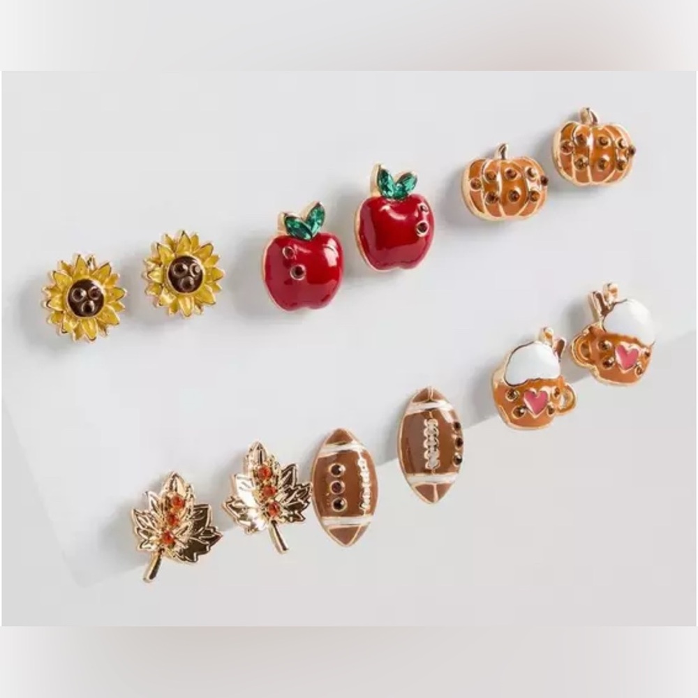 Torrid Fall Icon Post Earring Set Football Apple Sunflower Leaves Lattes Pumpkin